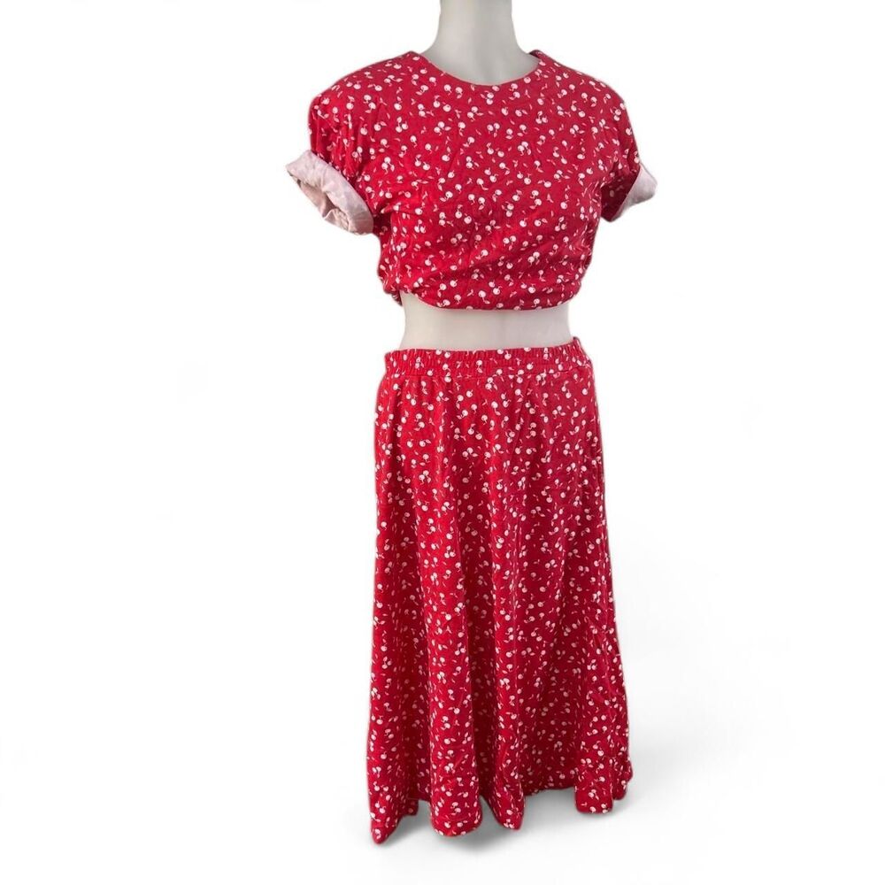 Vintage Cotton Cherry Print Shirt and Dress Set